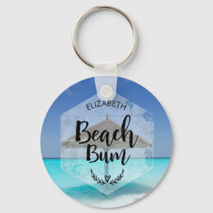 Beach Bum Typography - Umbrella on Tropical Beach Nyckelring
