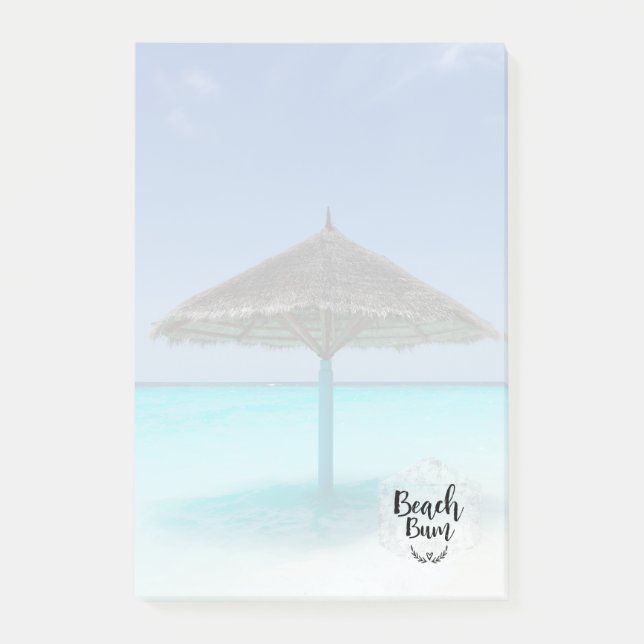 Beach Bum Typography - Umbrella on Tropical Beach Post-it Block (Framsida)