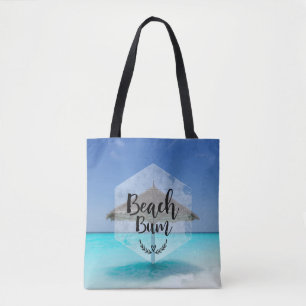 Beach Bum Typography - Umbrella on Tropical Beach Tygkasse