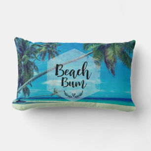 Beach Bum Typography with Tropical Handflatan Träd Lumbarkudde