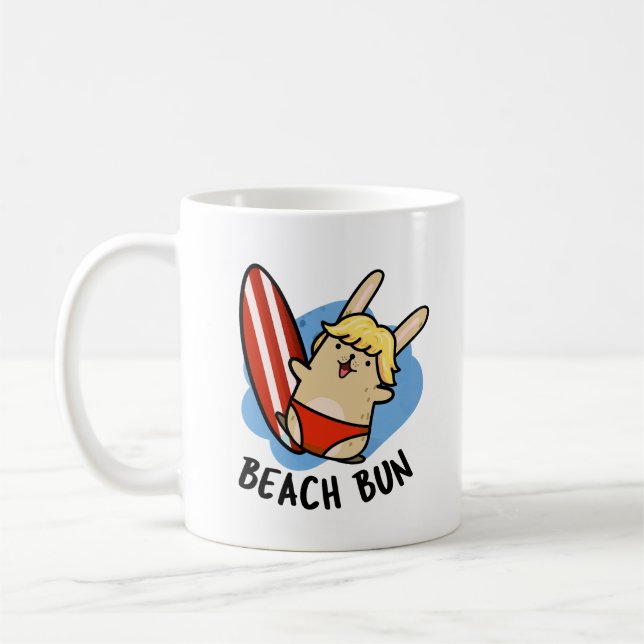 Beach Bun Funny Bunny Pun Kaffemugg (Vänster)