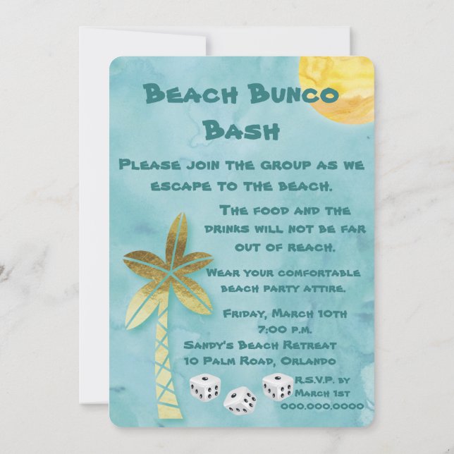 Beach Bunco Bash Inbjudningar (Baksida)