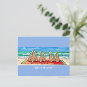 Beach Bunnies Rabbit Vacation Watercolor Art Post Vykort