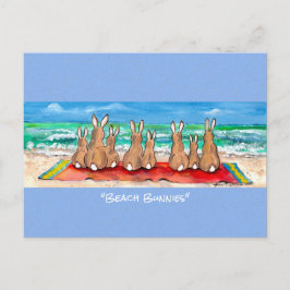 Beach Bunnies Rabbit Vacation Watercolor Art Post Vykort