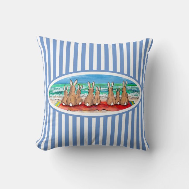 Beach Bunny Rabbit Vacation Blue Rand Roligt & Cut Kudde (Framsida)