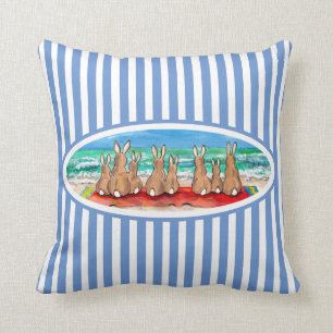 Beach Bunny Rabbit Vacation Blue Rand Roligt & Cut Kudde