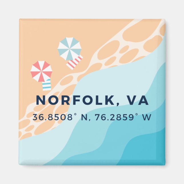 Beach Button Magnet - Koordinates of Norfolk VA (Framsidan)