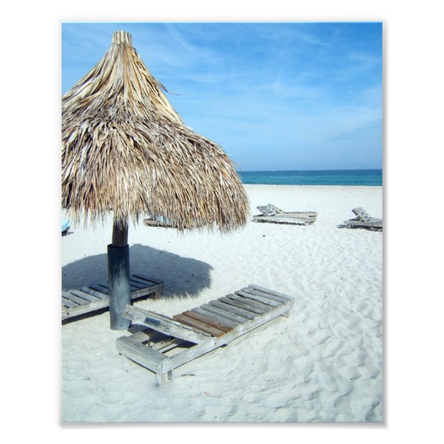 Beach Cabana, White Sand w/Aqua Vatten Vacation Fototryck (Framsidan)