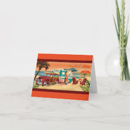 Beach Camper + Classic Car Sunset Note Card Tack Kort