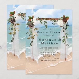 Beach Canopy Marsala Blommigt Par Shower Inbjudnin