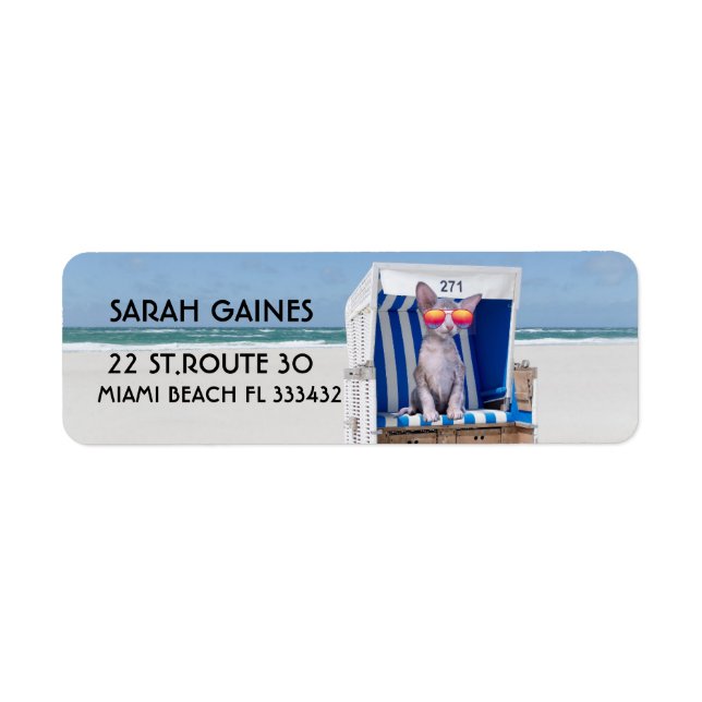 BEACH CAT MED SUNGLASSER-Returetiketter Returadress Etikett (Framsidan)