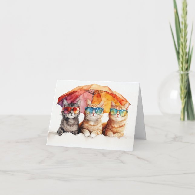 Beach Cats Kattunge under Parbrella Blank Tack Kort (Framsida)