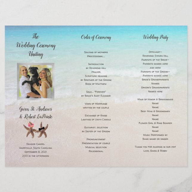 Beach Ceremony Program Photo Template Starfish (Framsida)