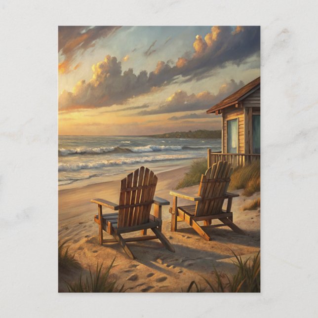 Beach Chairs Sunset Coastal Ocean Vacation Vykort (Framsida)