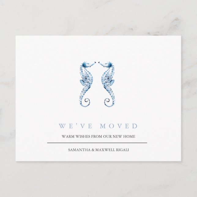 Beach Change of Adress Dusty Blue Seahorse Vykort (Framsida)