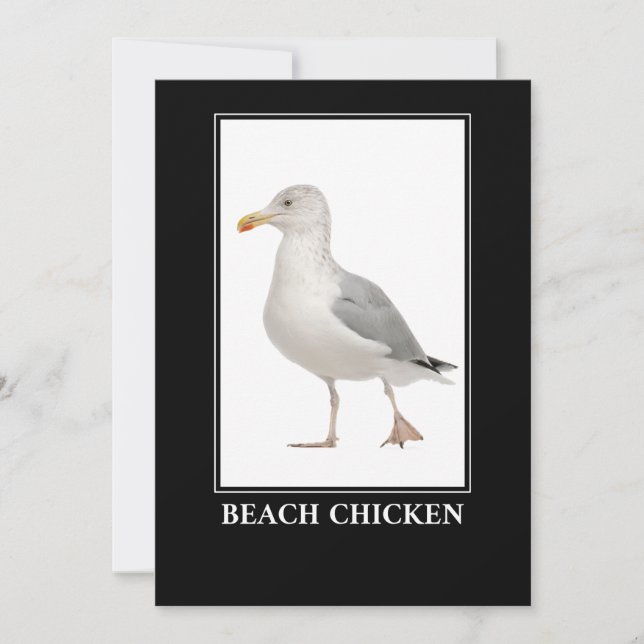 Beach Chicken - Fiskmås Gull Humor Inbjudningar (Framsida)