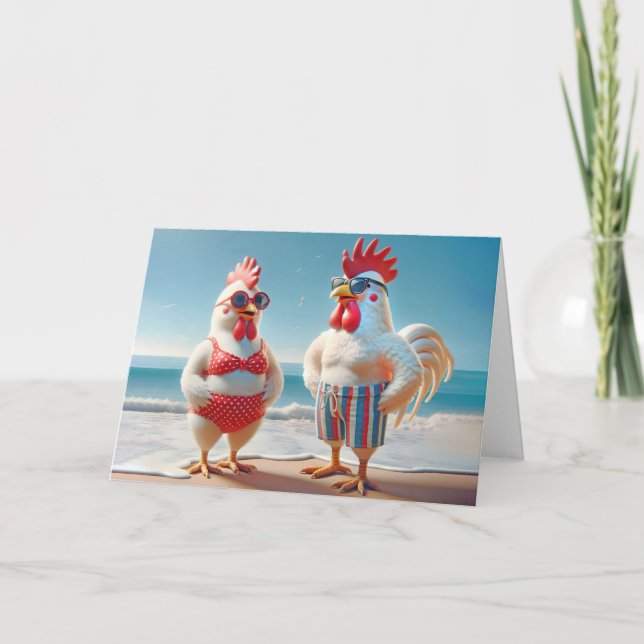 Beach Chickens for Birthday Kort (Framsida)
