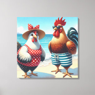 Beach Chickens med schaktkläder Canvastryck