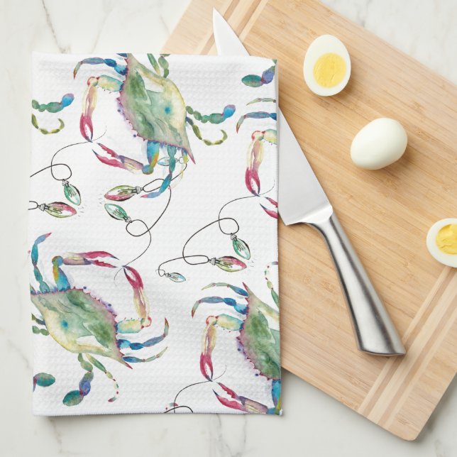 Beach Christmas Blue Crab Kökshandduk (Vikt i Fjärdedel)