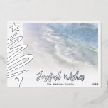 BEACH CHRISTMAS CARD | MODERN COASTAL NAUTICAL<br><div class="desc">Skicka glatta önskemål med det här moderna och minimalistiska silver-folotskorten som ger ett havsfärgat vattenfärgkort för vinkara abstrakter! Den här designen är enkel och fungerar bra med nästan alla landskapsbilder (särskilt de bilder som ligger på stranden med stora och ljusa toner) om du vill byta ut bilden. Sätt bara in...</div>