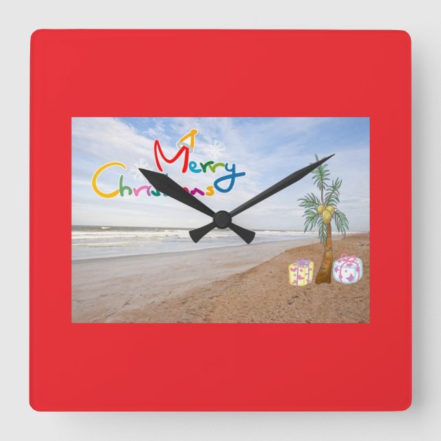 BEACH CHRISTMAS CHRISTMAS CLOCK FYRKANTIG KLOCKA (Framsida)