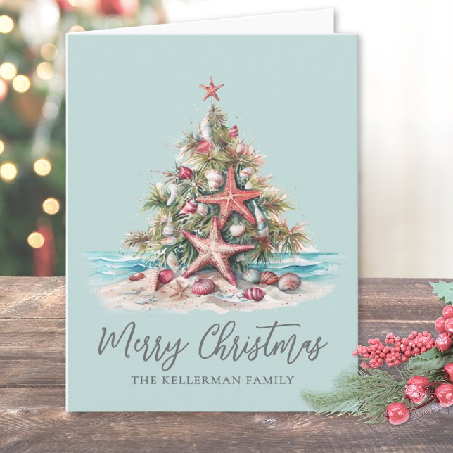 Beach Christmas Tree Helgkort (Beach Christmas Tree Holiday Card )