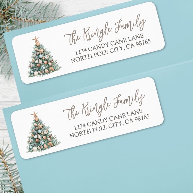 Beach Christmas Tree Return Address Returadress Etikett (Beach Christmas Tree Return Address label)