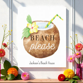 Beach, citera brun vit Gult Poster