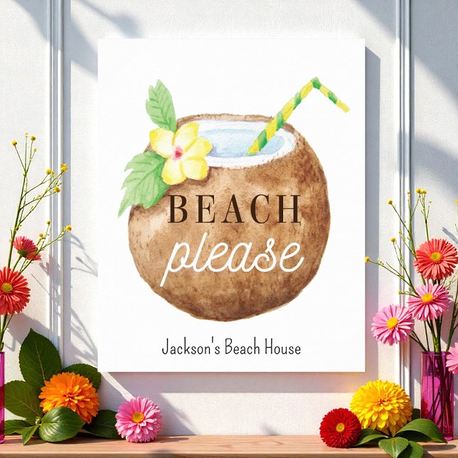 Beach, citera brun vit Gult Poster (Skapare uppladdad)