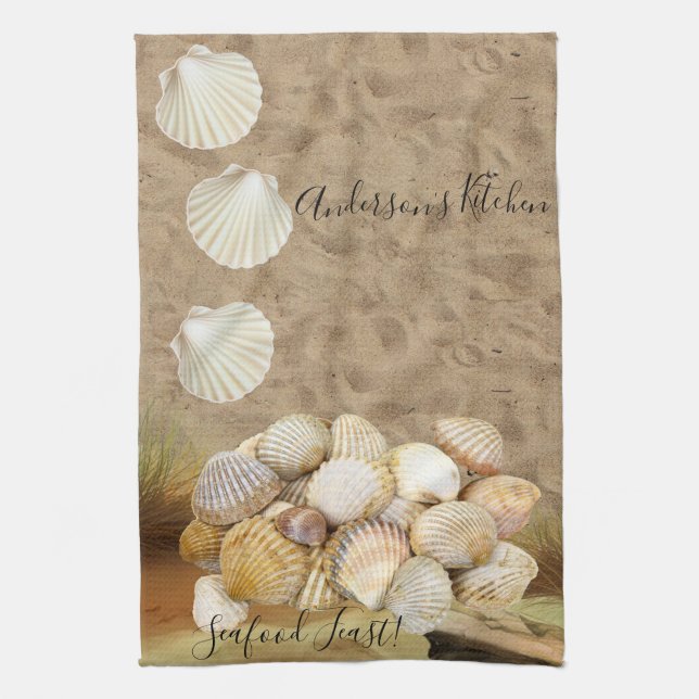 Beach Clams Beach Stones Kitchen Hand Towel Kökshandduk (Vertikal)