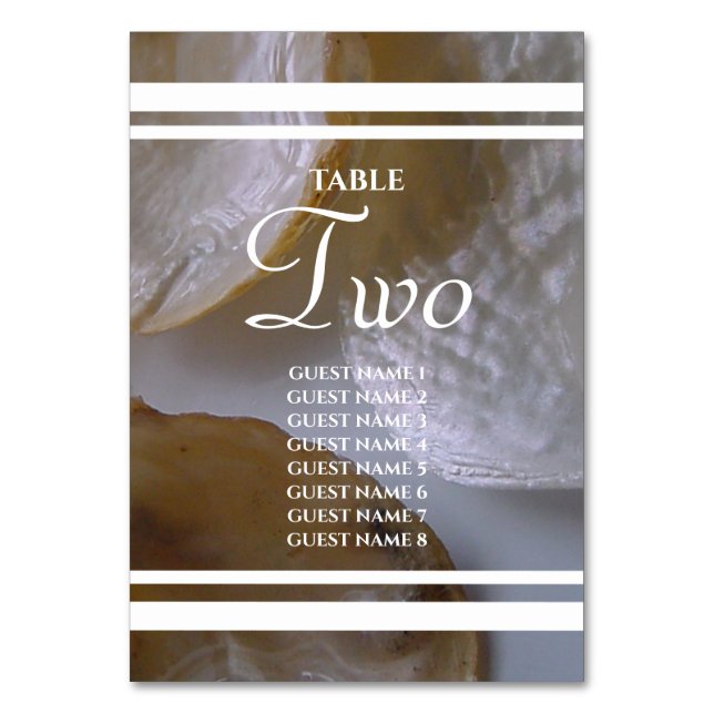 Beach Clams Bröllop Guest Namn Bordsnummer (Framsidan)