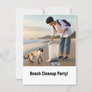 Beach Cleanup Party med siamesiskt inbjudningskort