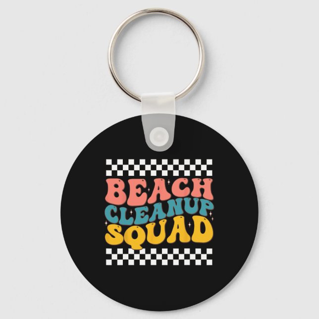 Beach Cleanup Squad Groovy Retro Design for Earth Nyckelring (Framsida)