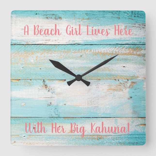 Beach Clock, Beach Girl, Big Kahuna Fyrkantig Klocka (Framsida)