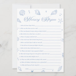 Beach Coastal Baby Shower Nursery Rhyme Game Card Inbjudningar