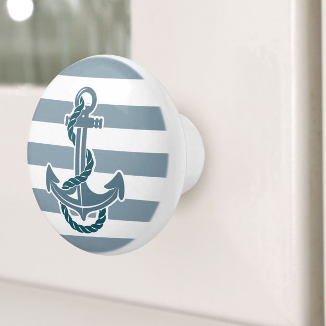 Beach Coastal Blue Rand Frakt Anchor Nautical Knopp (Beach Coastal Blue Stripes Ship Anchor Nautical Ceramic Knob)