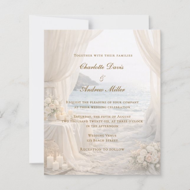 Beach coastal elegant romantic wedding invitation (Framsida)
