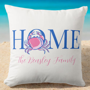 Beach Coastal Home Crab Family Namn Kudde