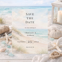 Beach coastal modern wedding budget Save the Date Flygblad