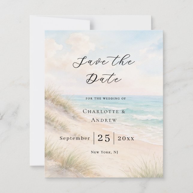 Beach coastal modern wedding Save the Date card (Framsida)