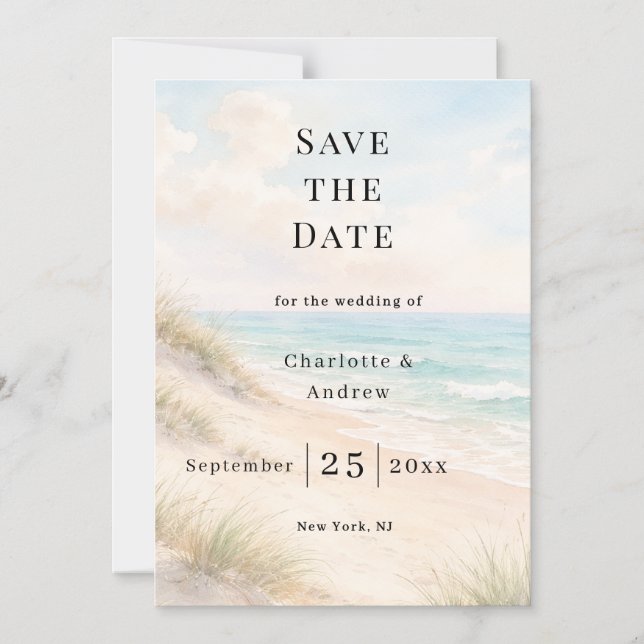 Beach coastal modern wedding Save the Date magnet (Framsida)