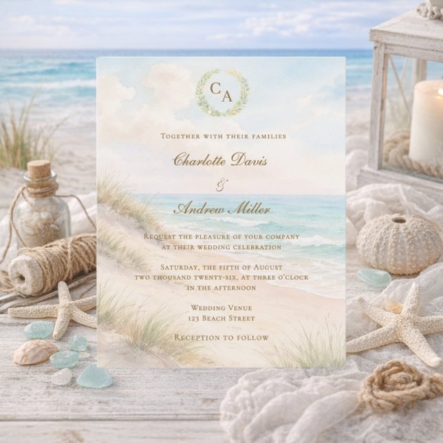 Beach coastal monogrammed wedding invitation (Skapare uppladdad)