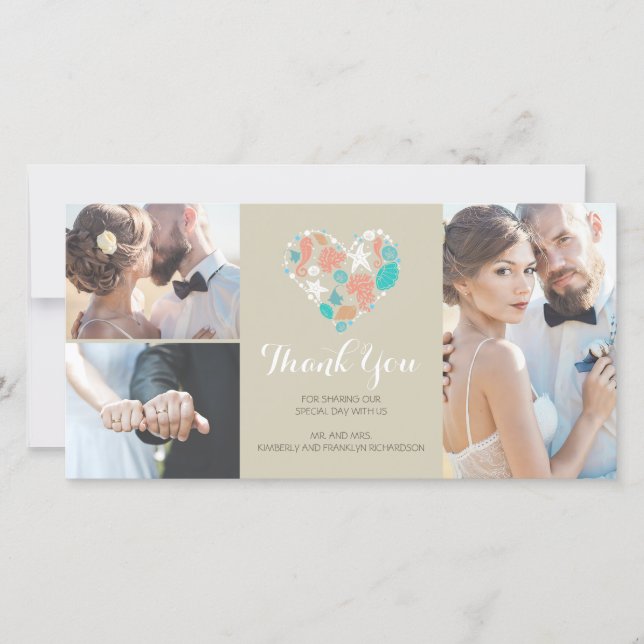 Beach Coastal Nautical Heart Bröllop Tack (Framsida)