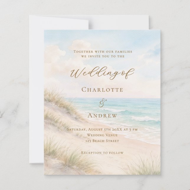 Beach coastal ocean wedding invitation (Framsida)