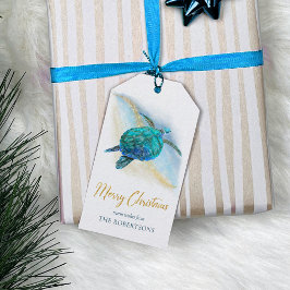 Beach Coastal Sea Turtle God jul Presentetikett
