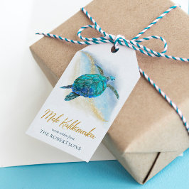 Beach Coastal Sea Turtle Mele Kalikimaka Presentetikett