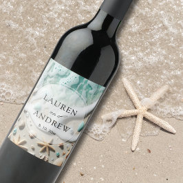 Beach Coastal Seaside Personlig Bröllop Vinflaska Etikett