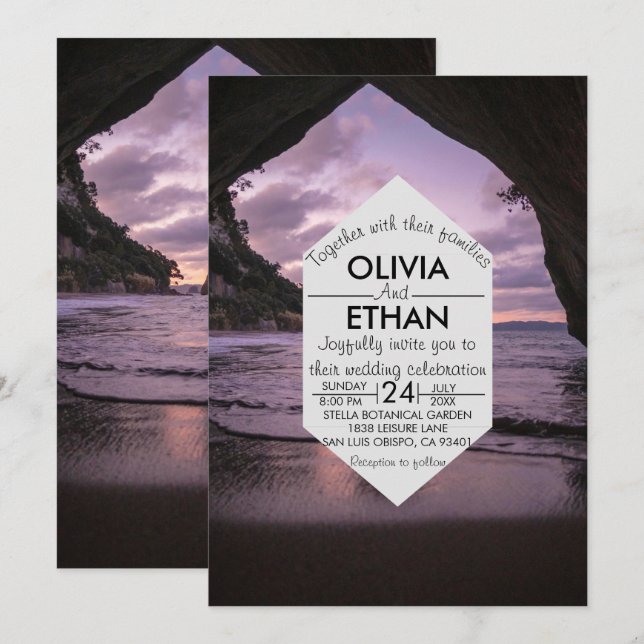 Beach Coastal Seaside Summer Navy Bröllop Inbjudningar (Fram/baksida)