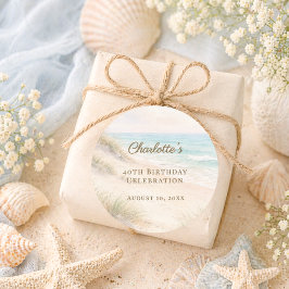 Beach coastal summer birthday runt klistermärke