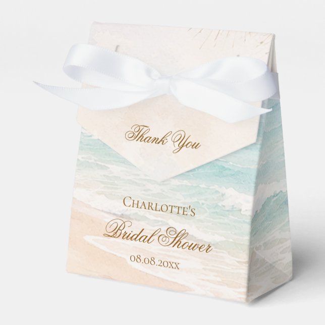 Beach coastal summer bridal shower presentaskar (Framsidan Sidan)